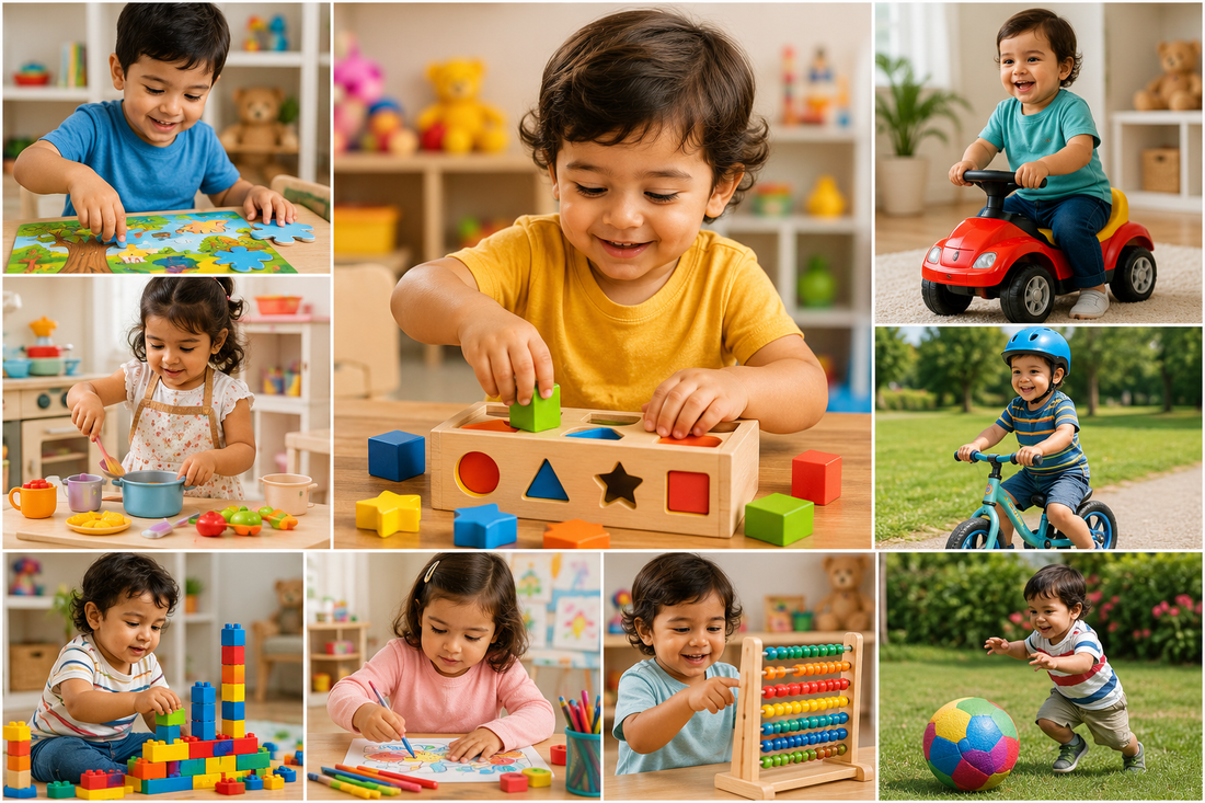 2-year-old toddlers playing with learning, creative and educational toys by Bouncy Boo