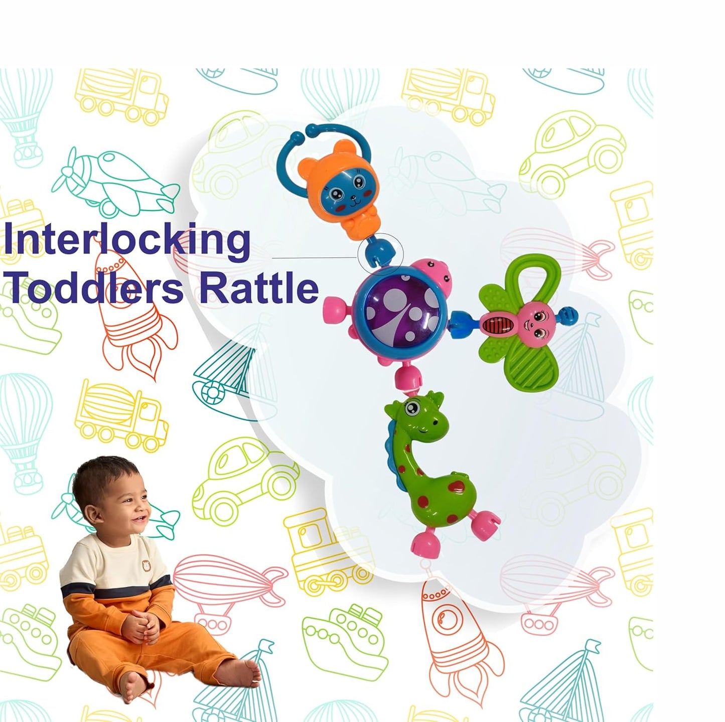 Rattle and teether set for babies teething stage by Bouncy Boo