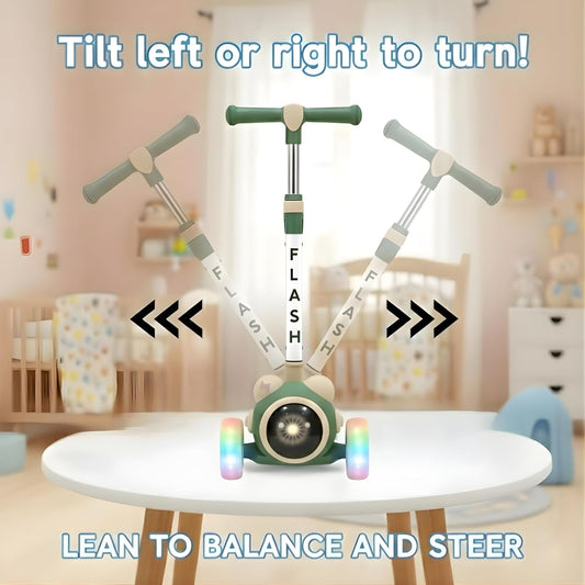 Kids scooter with LED light wheels for outdoor play by Bouncy Boo