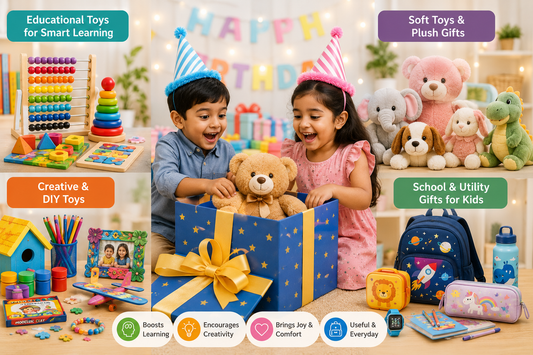 Kids enjoying educational, creative and plush birthday gifts by Bouncy Boo