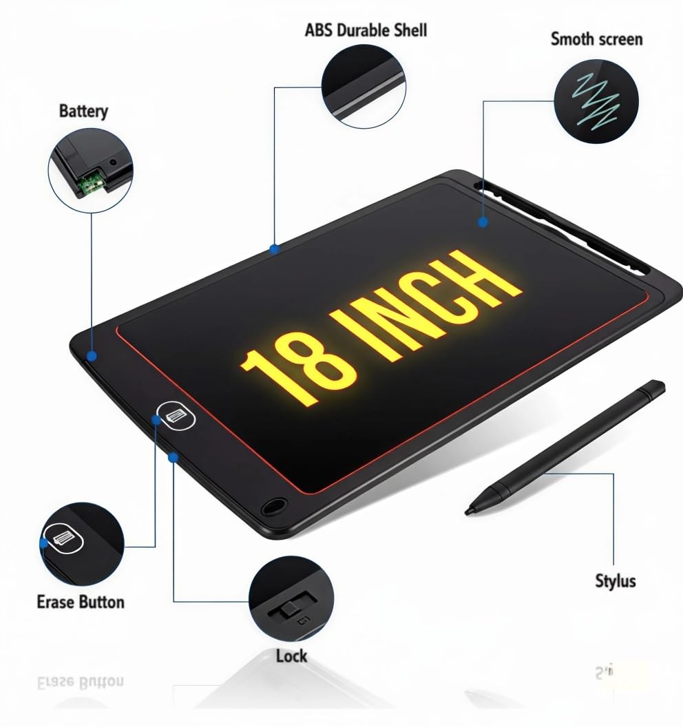 18 Inch LCD Writing Tablet for Kids & Adults – Enhances Creativity, Note - Taking and Paperless Learning - Bouncy Boo - Kids Toys Store