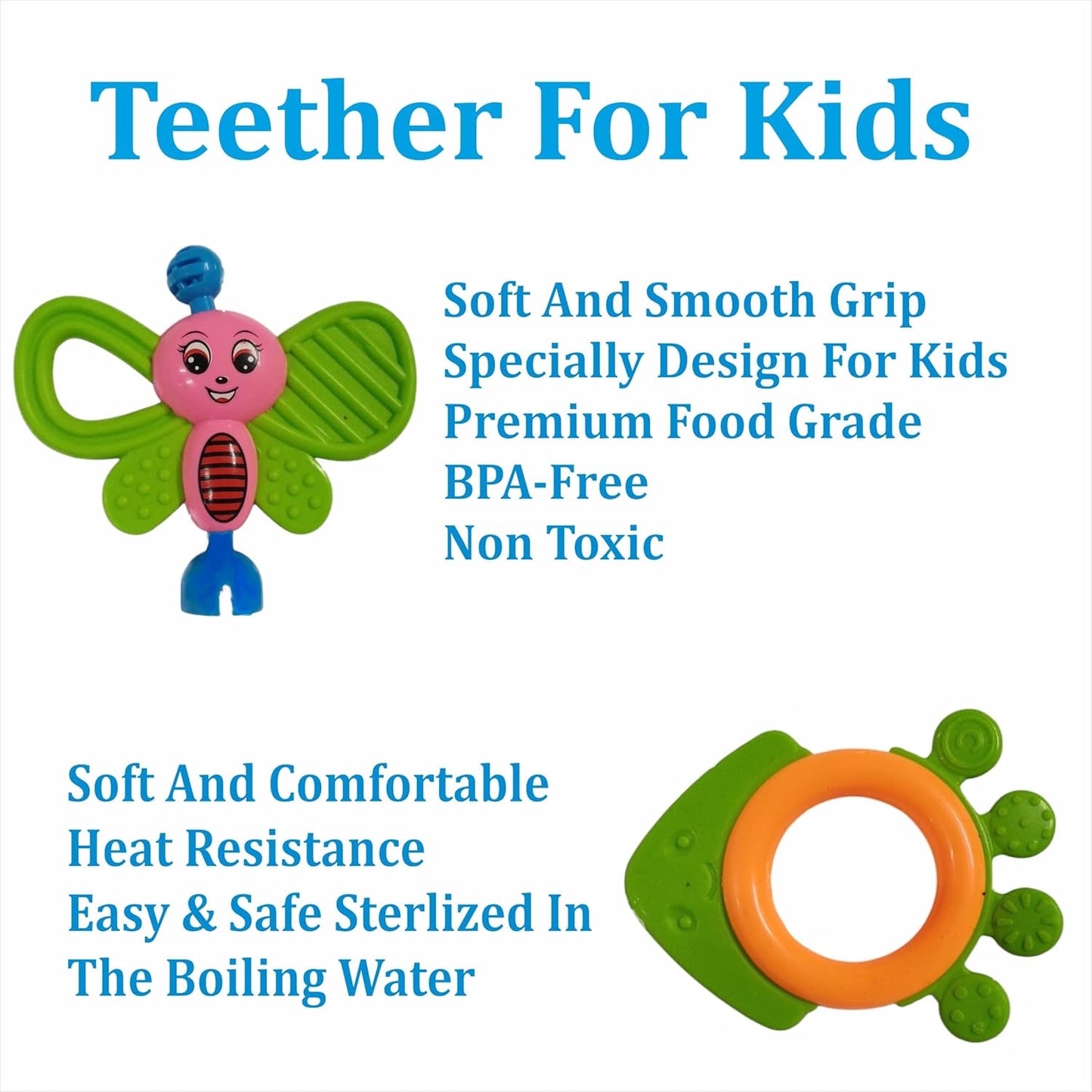Baby rattle and teether set for gum soothing by Bouncy Boo