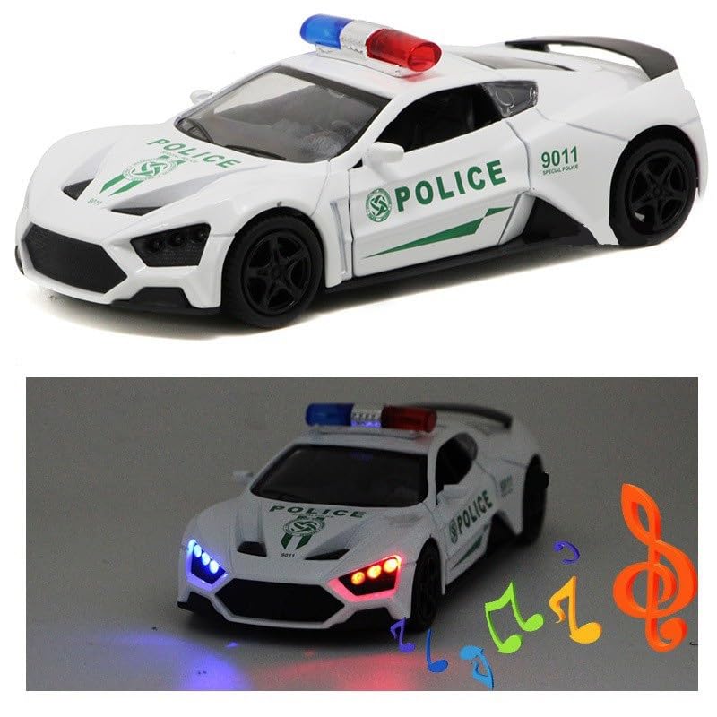 Die Cast Police Car Toy for Kids 3+ Years | Pull Back Action & LED Lights - Bouncy Boo - Kids Toys Store