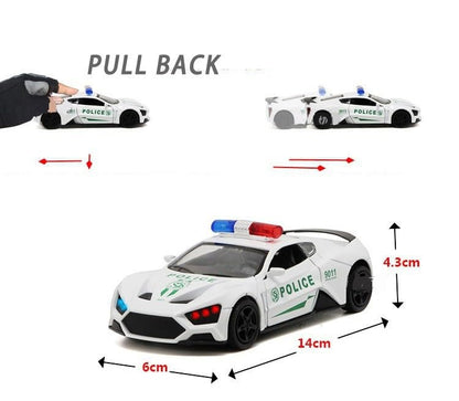 Die Cast Police Car Toy for Kids 3+ Years | Pull Back Action & LED Lights - Bouncy Boo - Kids Toys Store