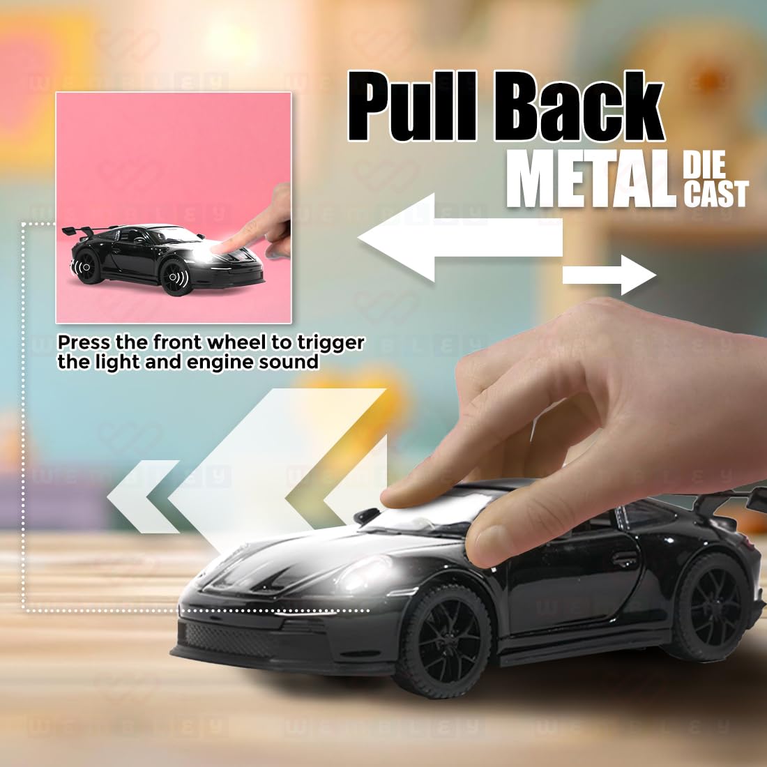 Die Cast Porsche Car Toy for Kids 3+ Years | Pull Back Action & Sound - Bouncy Boo - Kids Toys Store