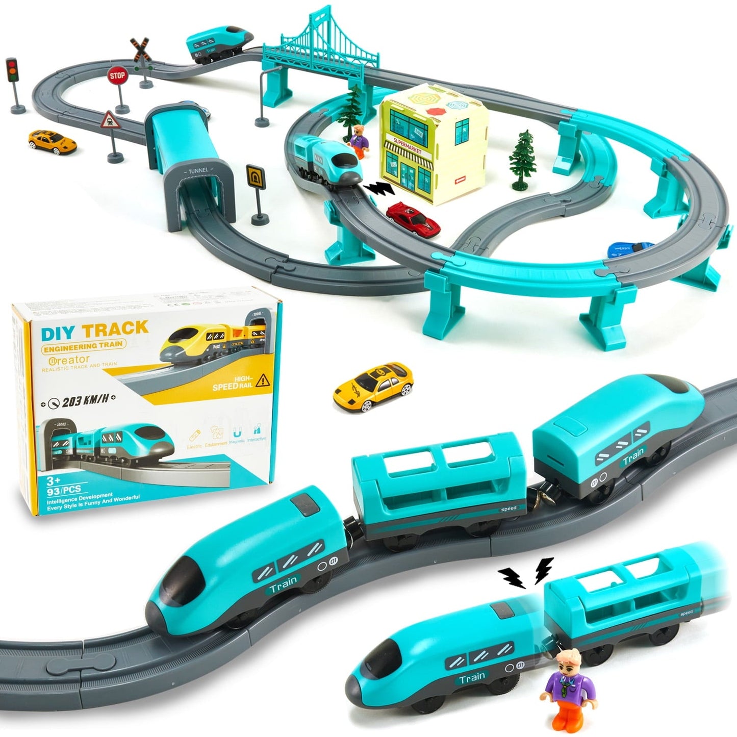 DIY Kids Train Track Toy Set, Electric Train Toys with Cars for 3+ Year Old Toddlers Boys Girls - Bouncy Boo - Kids Toys Store