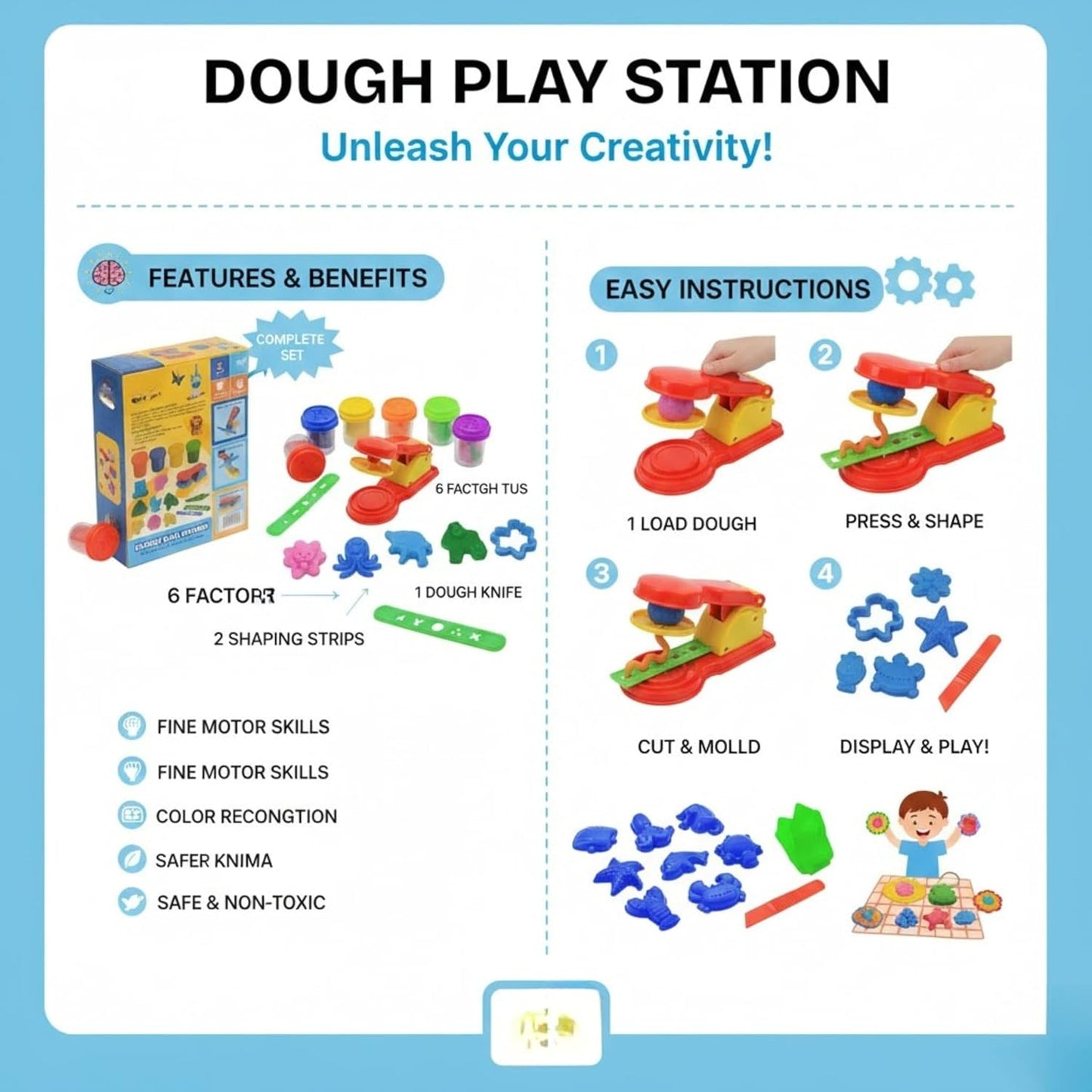 Dough Play Station Set for Kids Age 3+ – Enhances Creativity and Fine Motor Skill Development - Bouncy Boo - Kids Toys Store