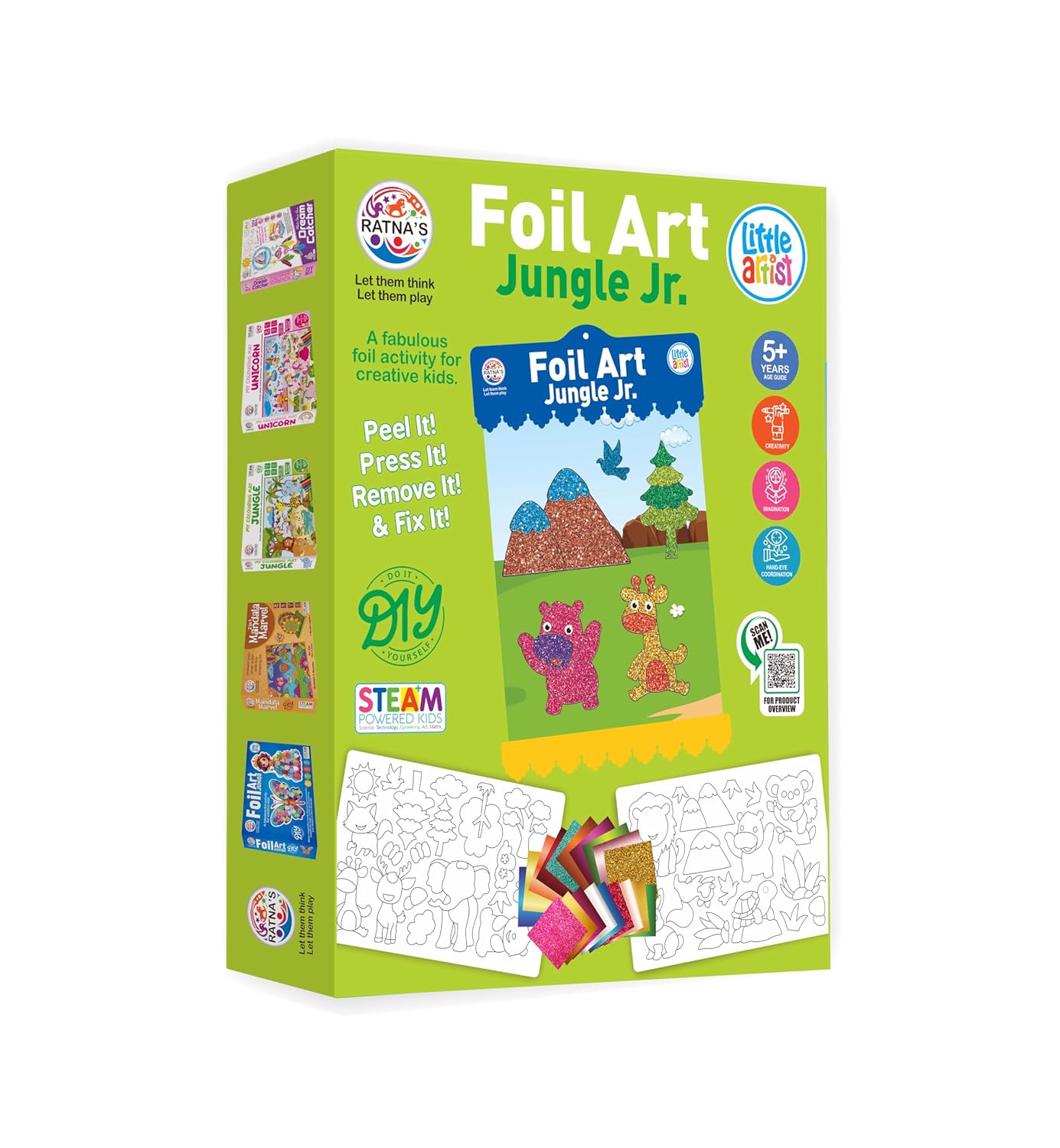 Foil Art Jungle Craft Kit for Kids Age 4+ – Boosts Creativity and Fine Motor Skills - Bouncy Boo - Kids Toys Store