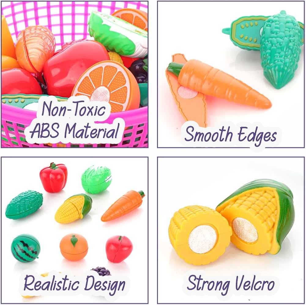 Fruits and Vegetables Toy Basket for Kids Age 3+ – Encourages Pretend Play and Learning Fun - Bouncy Boo - Kids Toys Store