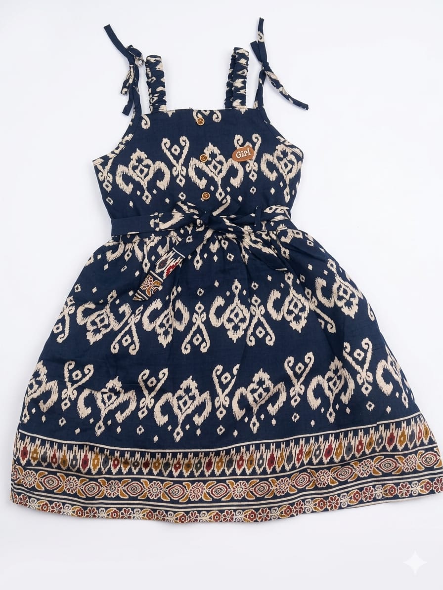 Girls Navy Blue Printed Dress for 2–6 Years | Stylish & Comfortable Party Wear - Bouncy Boo - Kids Toys Store