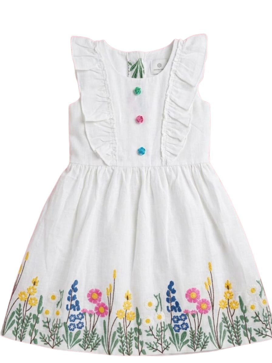 Girls White Floral Dress for 2–6 Years | Elegant & Breathable Summer Wear - Bouncy Boo - Kids Toys Store