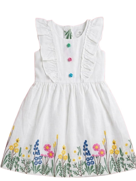 Girls White Floral Dress for 2–6 Years | Elegant & Breathable Summer Wear - Bouncy Boo - Kids Toys Store
