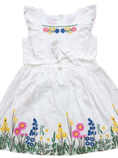 Girls White Floral Dress for 2–6 Years | Elegant & Breathable Summer Wear - Bouncy Boo - Kids Toys Store