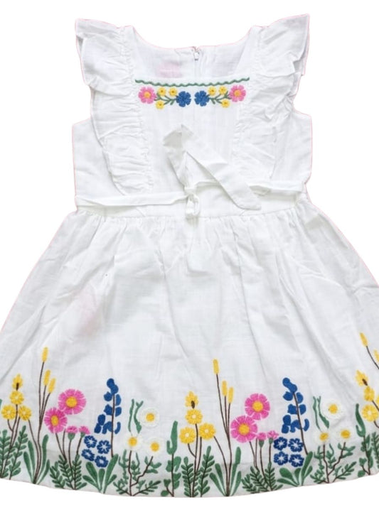 Girls White Floral Dress for 2–6 Years | Elegant & Breathable Summer Wear - Bouncy Boo - Kids Toys Store