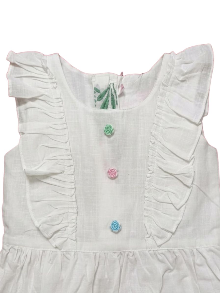 Girls White Floral Dress for 2–6 Years | Elegant & Breathable Summer Wear - Bouncy Boo - Kids Toys Store