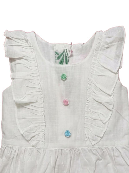 Girls White Floral Dress for 2–6 Years | Elegant & Breathable Summer Wear - Bouncy Boo - Kids Toys Store