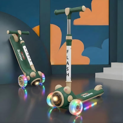Kids scooter with LED light wheels for outdoor play by Bouncy Boo