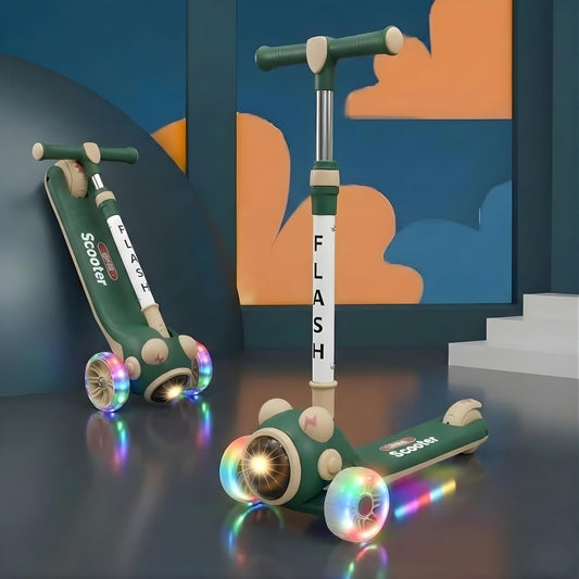 Kids scooter with LED light wheels for outdoor play by Bouncy Boo