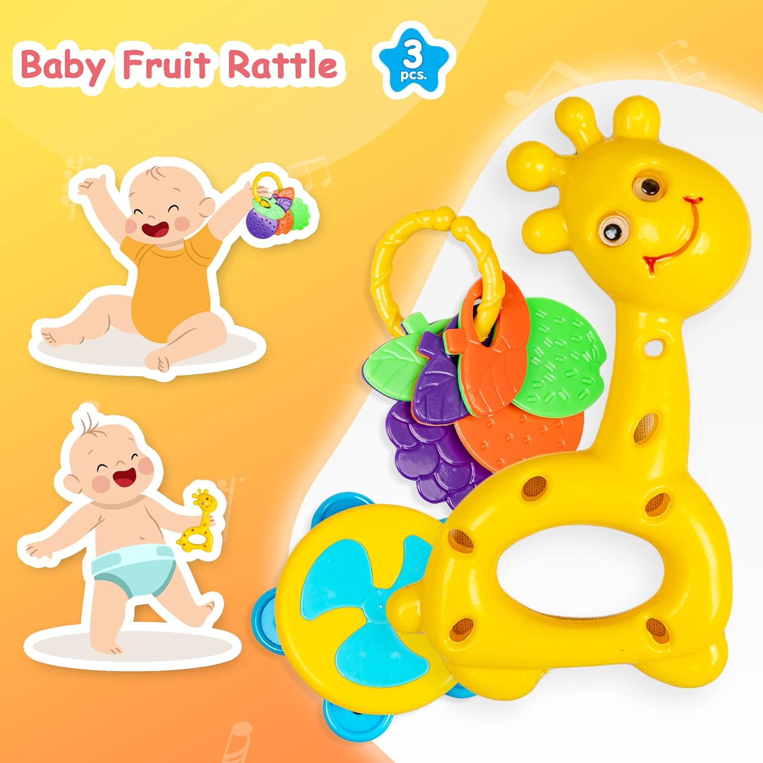 Musical Baby Fruit Rattle Set for Infants Age 0+ – Supports Sensory Development and Early Motor Skills - Bouncy Boo - Kids Toys Store