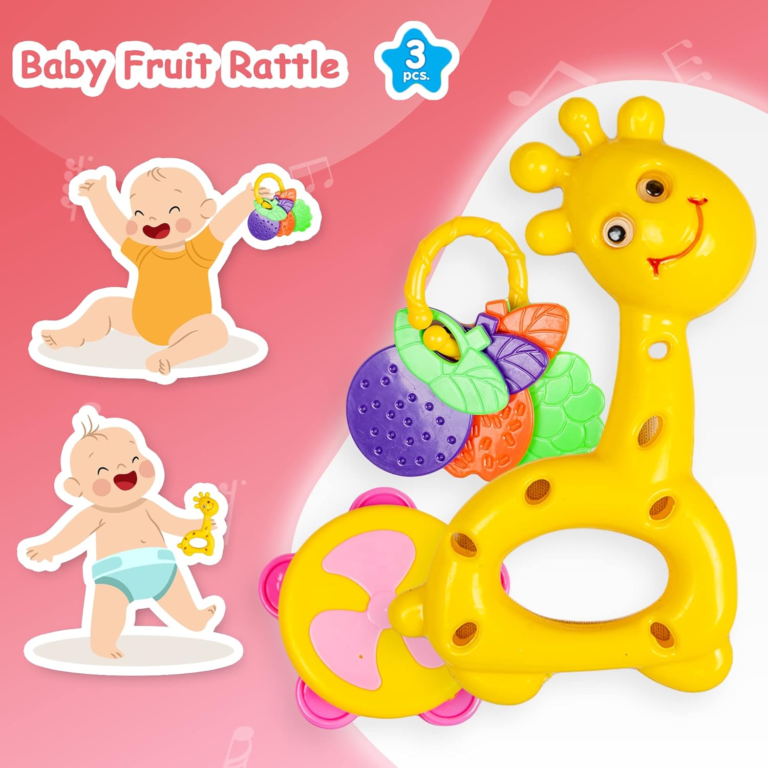 Musical Baby Fruit Rattle Set for Infants Age 0+ – Supports Sensory Development and Early Motor Skills - Bouncy Boo - Kids Toys Store