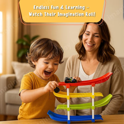 Kids ramp racer toy for motor skills by Bouncy Boo