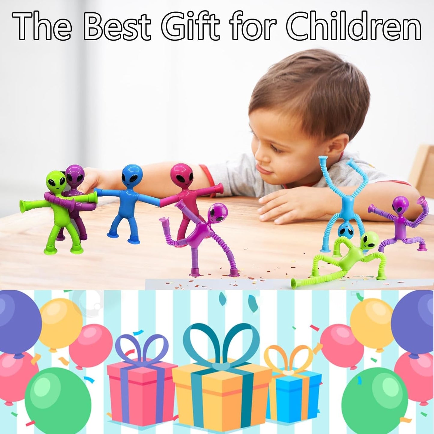 Kids sensory stretch pop tube toy alien design by Bouncy Boo