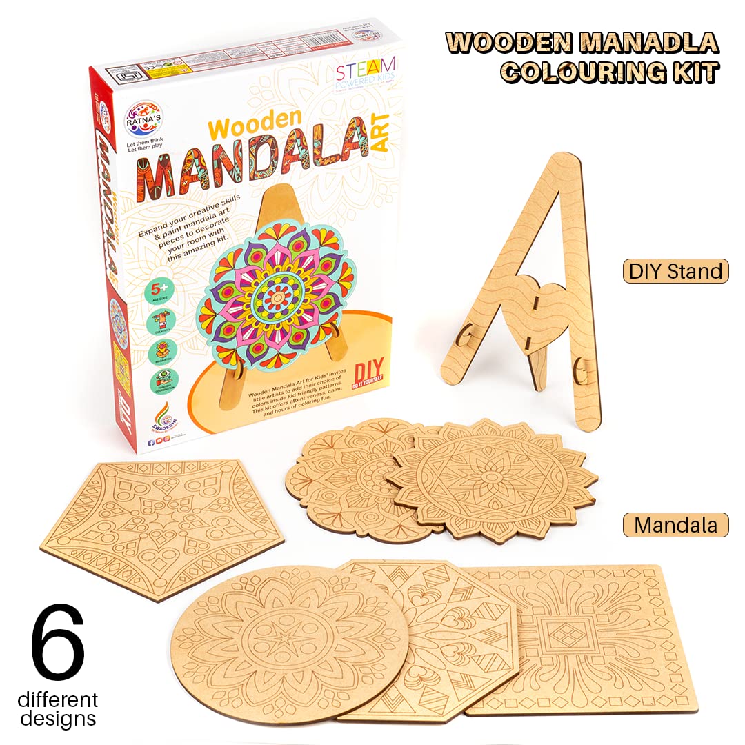 Wooden Mandala Colouring Kit for Kids 6+ – Improves Creativity & Art Skills - Bouncy Boo - Kids Toys Store