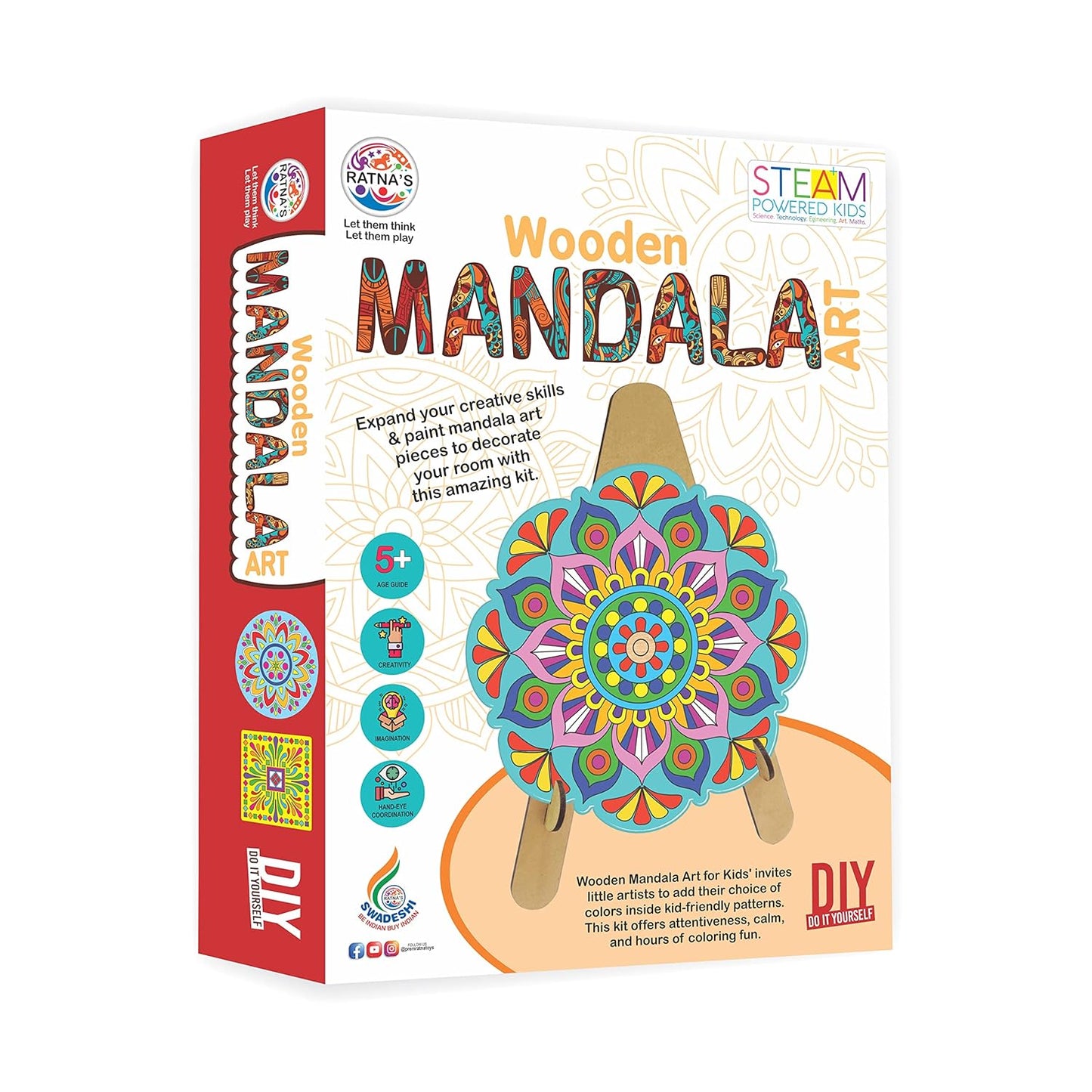 Wooden Mandala Colouring Kit for Kids 6+ – Improves Creativity & Art Skills - Bouncy Boo - Kids Toys Store